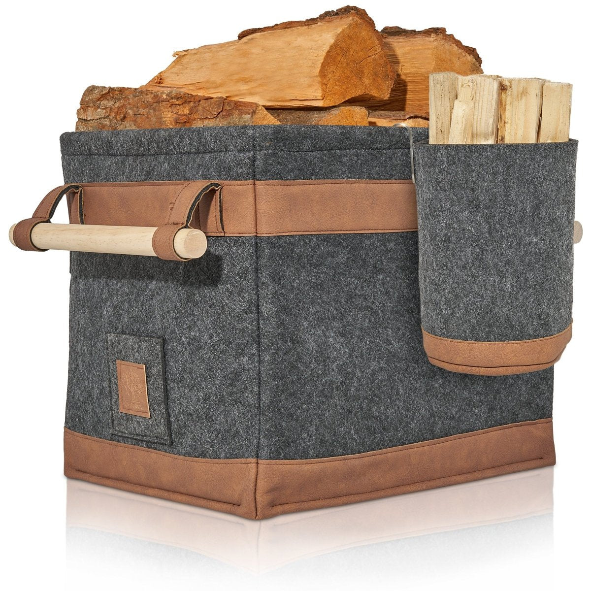 Oakage FireMaster Duo Filz-Kaminholzkorb mit Lederboden